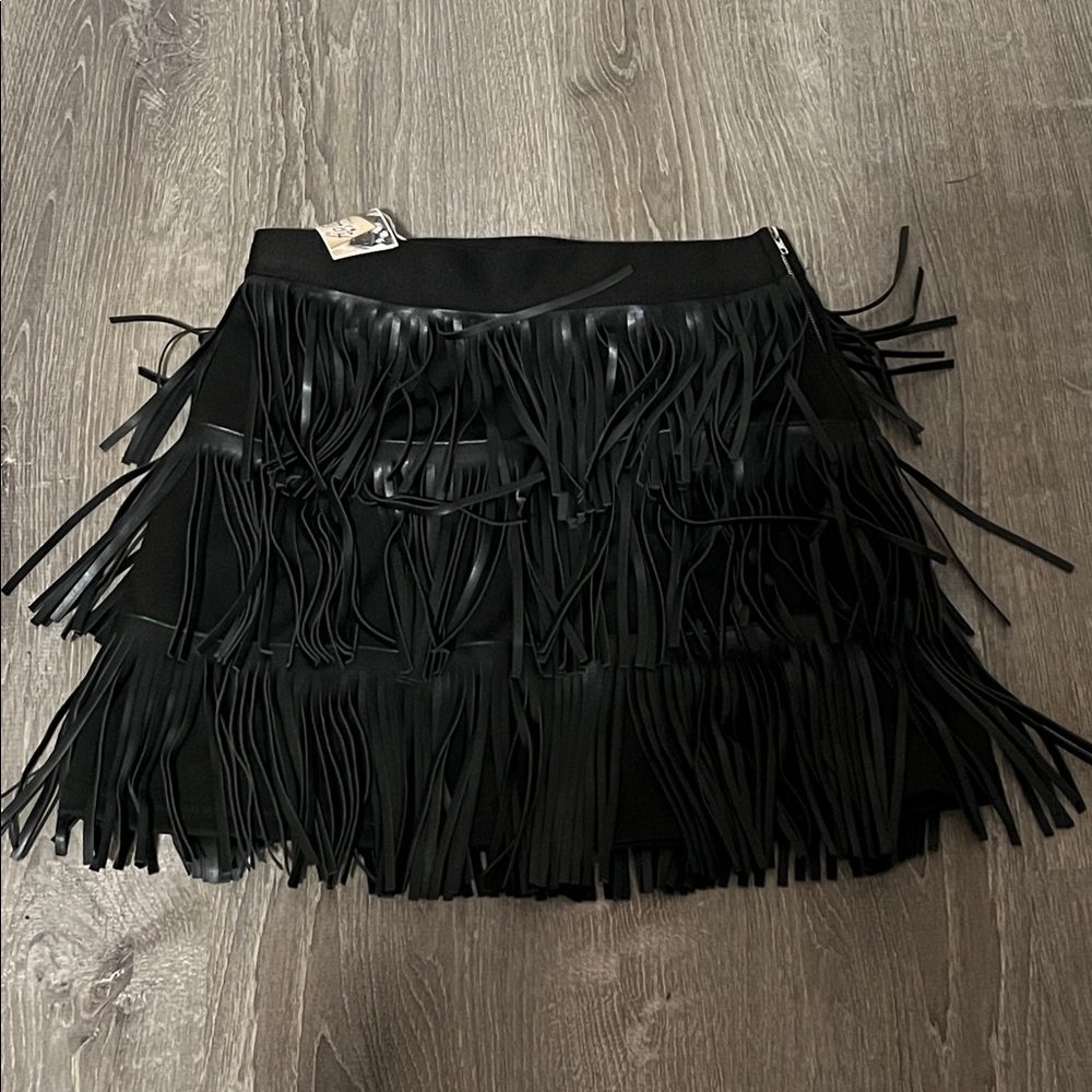Black Fringe Mini Skirt - Unbranded